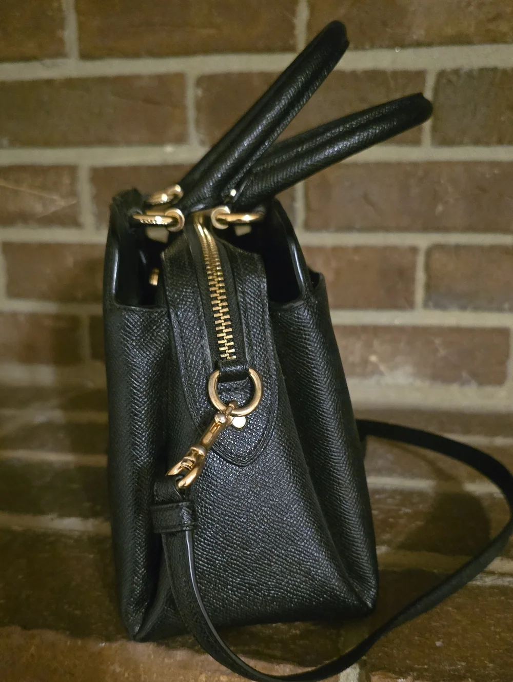 Coach 91146 Mini Lillie Carryall Black Crossgrain Leather Satchel Crossbody Bag